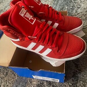 Adidas Red and White Sneakers High-Top Design